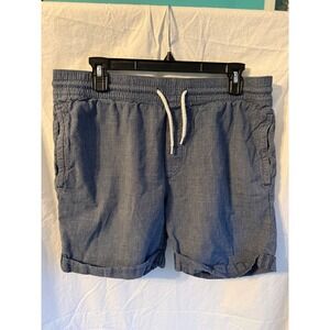 H&M LOGG Mens Blue Chambray Drawstring Shorts Elastic Waist Casual Summer Size M